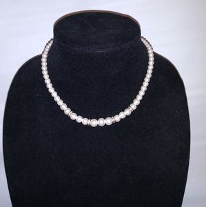 Princess length 9inch Pearl necklace gold tone